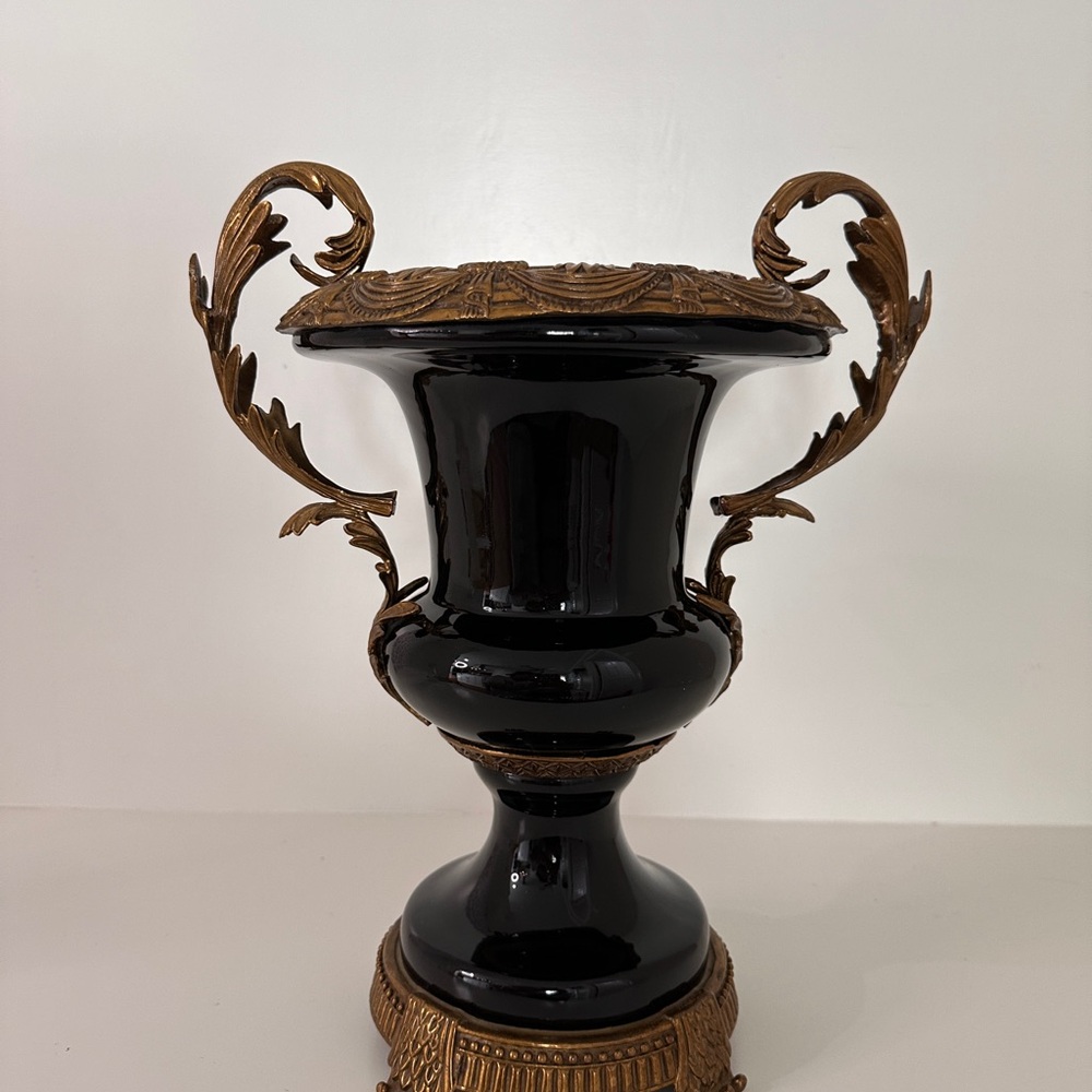 Black Porcelain and Bronze Vase/Urn